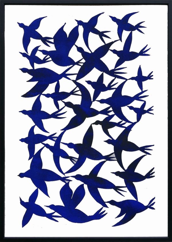 Morten Christoffersen svaler blå fugle blå svlaer print linoleum